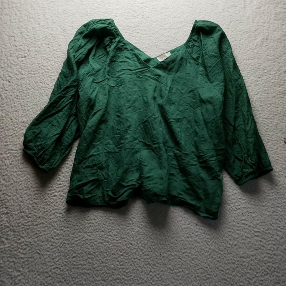 LOFT Outlet Blouse Womens XL Green V Neck 3/4 Sleeve Solid Woven Tunic Top